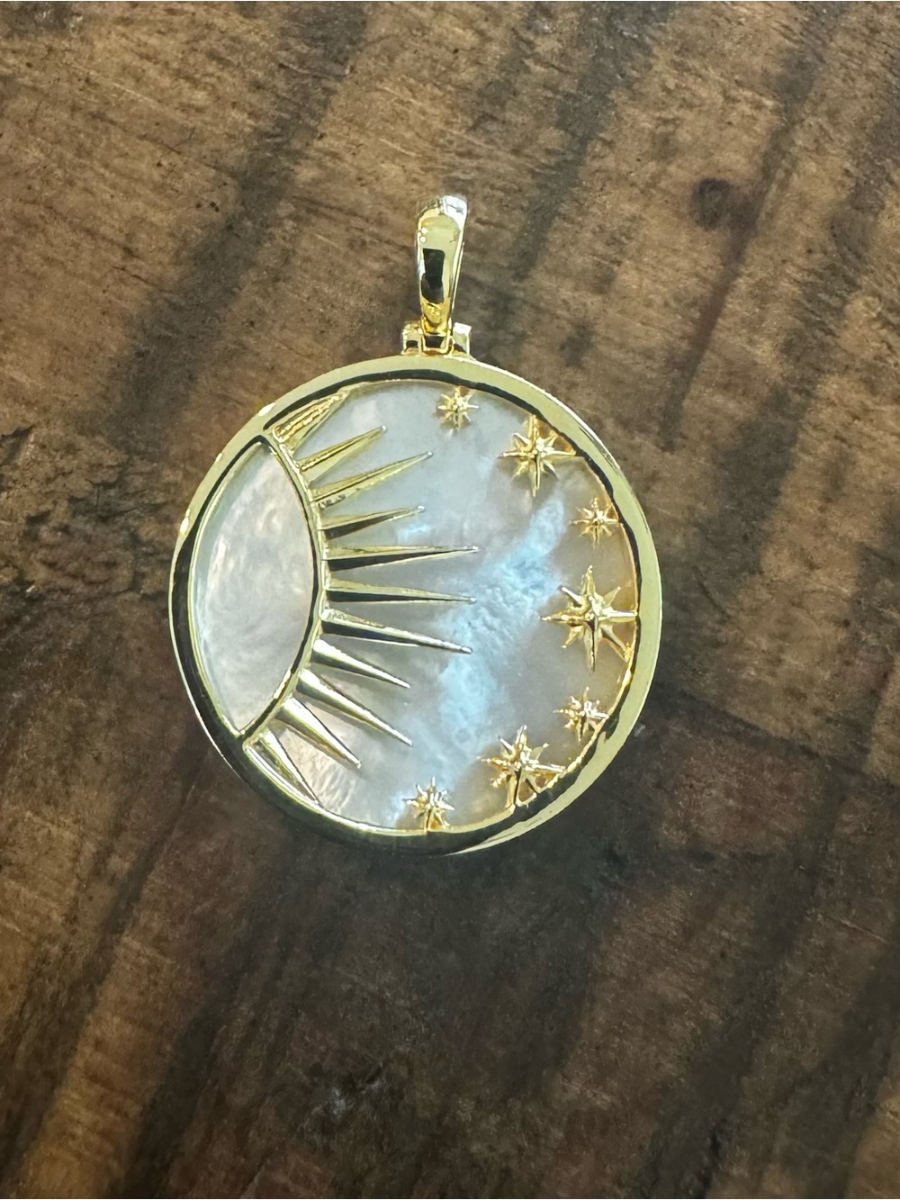 NWOT - Awe Inspired Celestial Mother of Pearl Amulet 14K Gold Vermeil Large - Picture 6 of 10